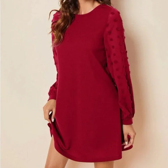 SHEIN Swiss Dot Side Solid Dress - Picture 3 of 5